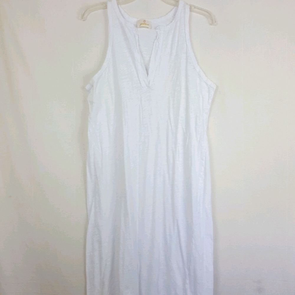 Yellow Sun White Slub Cotton V-neck Tank Dress L